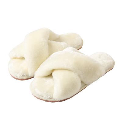 China Lady Fur Slippers Soft Winter Fluffy Cross Direct Plush Furry Slippers Fashion Trend Hellosports Factory Stripe Slippers for sale