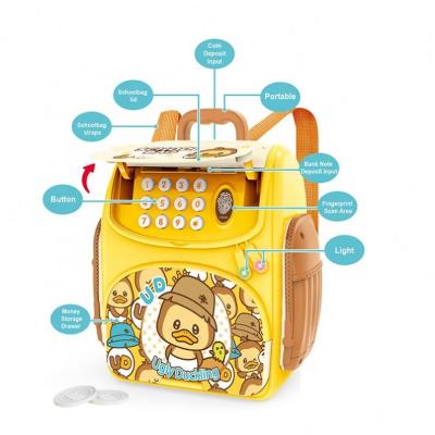 China Save Money Bank With Lights Music Electronic Kids Piggy Bank Digital Password Unlock With Lights Music Duck Schoolbag Money Saving Box Birthday Gift Yellow for sale