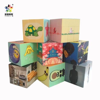 China Customized Yuxin FLASHING 3x3x3 UV printed magic cube for promotion advertising gift photo logo game cube riddle custom puzzle for sale