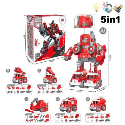 China Electronic Toy 131PCS ROBOT SET 5 IN 1 TRANSFORMATION LIGHTS MUSIC WITH SOLID COLOR A# (3XAG13 BATTERY BATTERY) for sale