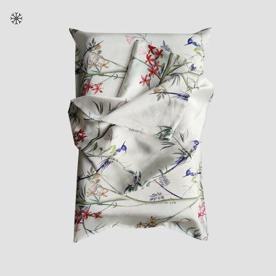 China Hotel Mulberry Silk 25mm Pillow Case Heavy Silk 100% Bird Print for sale