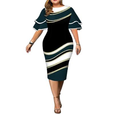 China Anti-Static Tops 2022 Wholesale New Fashion Summer Plus Size Split Maxi Length Sexy Bodycon Women Striped Short Casual Outfits for sale