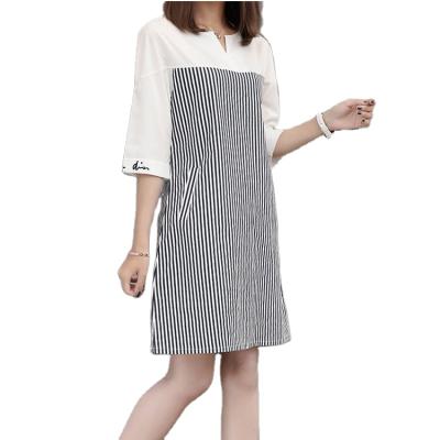 China 2022 new fashion breathable women dress summer stripe dress short-sleeved girl loosely a word to hit the bottom skirt for sale