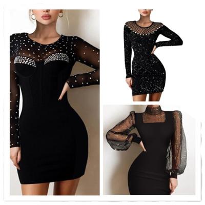 China 2022 Plus Size Anti-Static Women Dress Wholesale Price Women's Mesh Rhinestone Pearl Mini Length Summer Sexy Women's Casual Dress for sale