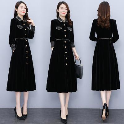 China 2022 Latest Design Vogue Elegant Women Retro Velvet Long Sleeve Midi Length High Quality Women's Anti-Static Gorgeous Clothing for sale