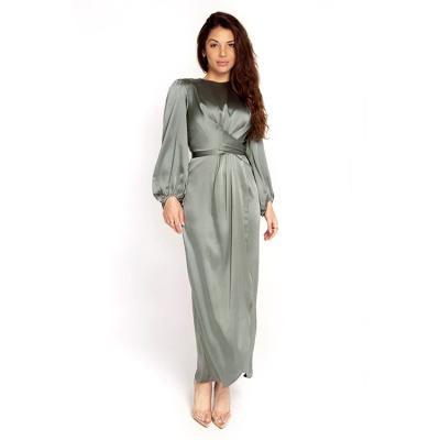 China 2022 Wholesale Summer High Quality Islamic Women's New Design Long Sleeve Fashion Satin Islamic Silk Muslim Dresses Anti-Static for sale