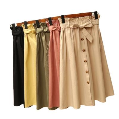 China Autumn Skirts Women Anti-Static Summer High Waist Korean Elegant Skirt Female Casual Pleated Midi Knee Length Button School Skirt for sale