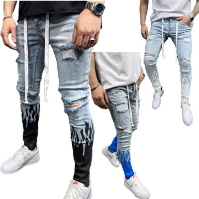 China 2022 new men's jeans QUICK DRY reasonable wholesale price good quality street style hole ripped skinny jeans contrast copy directly for sale