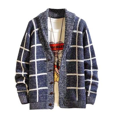 China Anti-wrinkle plus size men's winter wool cardigan thicken 2021 Korean fashion needle buttons sweater men's loose plaid knitwear for sale