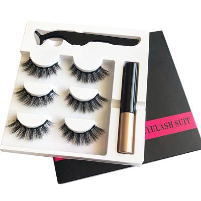 China 3 Pairs Natural Magnetic Eyelashes With Eyeliner Private Label Synthetic Fiber Lashes Wholesale Magnetic Eyelashes for sale