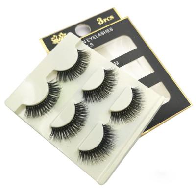 China Hot Selling Natural Mink Eyelashes False Eyelash 3d Synthetic Fiber Lashes 3 Pairs In A Box for sale