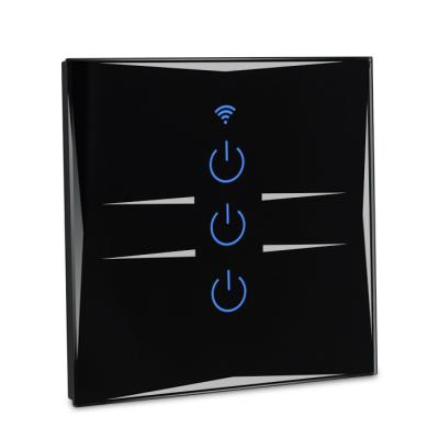 China Touch Screen Light Wall Switch 3 Strip Black Wifi Modular Touch Lightweight Smart Switch for sale