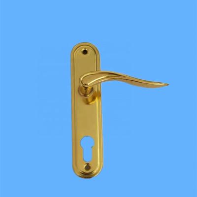 China Gold color traditional round corner aluminum lever handle on steel plate for wooden door lock for sale