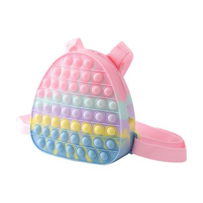 China Waterproof cute mini rainbow colorful push bubble school bags children stir toy bag silicone jumping her kids backpacking for sale