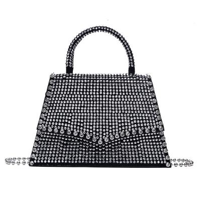 China Daily Used Bling Rhinestone Cross - Luxury Diamond Mini Tote Handbag Glitter Pu Leather Body Bag Chain Purse Sets for sale