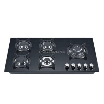 China Ceramic / Glass Value Recommended 5 Burner Knob Control Gas Burner Beautiful Glass for sale