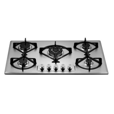 China Stainless Steel LPG/NG Built In 5 Burner Gas Stove With Cast Iron Support for sale