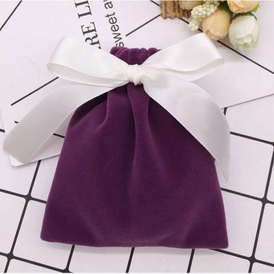 China Recyclable Purple Velvet Ribbon Gift Bags 7x9cm 10x12cm 6x13cm 12x15cm 15x20cm Pack of 100 Logo Cosmetics Sack Jewelry Pouches Custom Made for sale