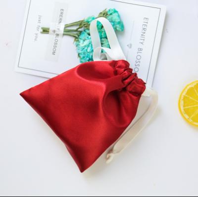 China Red Silk Satin Stain Gift Bags Packaging Pouches Custom Logo Cosmetic Sack 11x13 12x15cm Necklace Bracelet Bangle Jewelry for sale