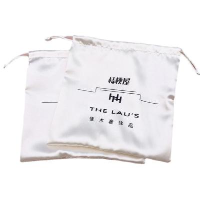 China White Silk Satin Stain Storage Bags Packaging Pouches Custom Logo Cosmetic Gift Sack Jewelry 13x17cm (5x6.5inch) for sale