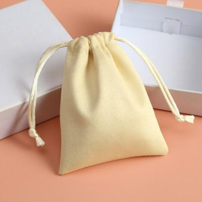 China Small Recyclable Yellow Flannel Gift Bags 5x7cm 7x9cm 8x10cm Custom Logo Cosmetics Sack Jewelry Microfiber Velvet Packaging Pouches for sale