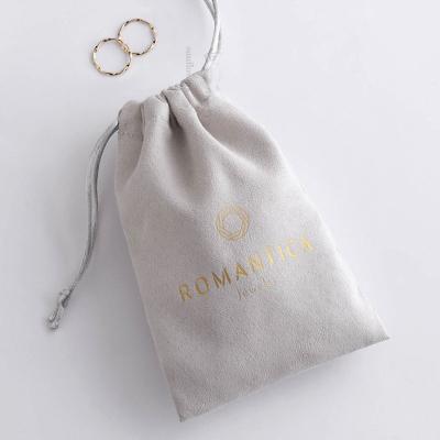 China Custom Small Gray Flannel Gift Bags 5x7cm 7x9cm 8x10cm Recyclable Logo Cosmetics Sack Jewelry Microfiber Velvet Packaging Pouches for sale