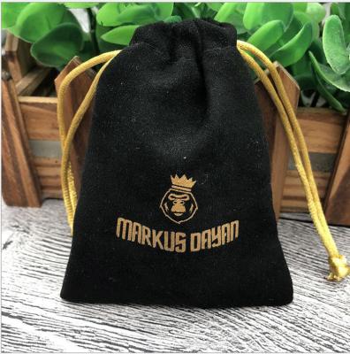 China Recyclable Custom Gold Logo Flannel Gift Bags with Gold Rope 5x7cm 7x9cm 8x10cm Cosmetics Return Jewelry Microfiber Velvet Packaging Pouches for sale