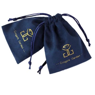 China Recyclable Navy Flannel Gift Bags 5x7cm 7x9cm 8x10cm 9x12cm Custom Logo Cosmetics Sack Jewelry Velvet Packaging Pouches for sale