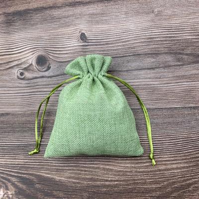 China Custom Logo Jute Sack Cosmetic Jewelry Packaging Pouches Fax Gift Bags 8x10cm 10x12cm 13x17cm Linen Bag Green for sale