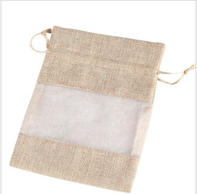 China Recyclable Linen Clear Gift Bags 8x10cm 9x12cm Custom Logo Jute Sack Makeup Jewelry Canvas Packaging Pouches for sale