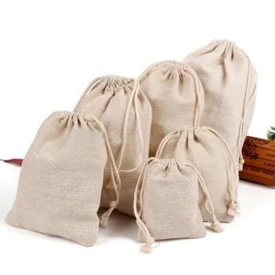 China Recyclable Natural Canvas Gift Bags 7x9cm 8x10cm 9x12cm Makeup Jewelry Packaging Pouches for sale