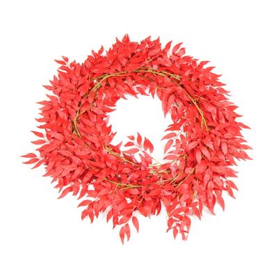 China Artificial Plastic Willow Leaves Twigs Silk Leaf Vines Hanging Plant Leaves Garland String in Green for Indoor for sale