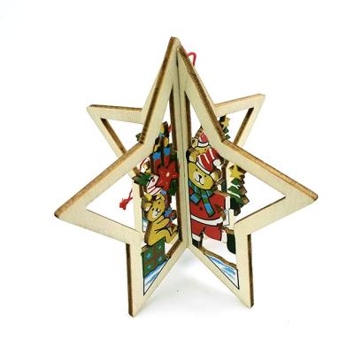 China Plastic Wooden Christmas Tree Round Ornaments Colorful Star Christmas Ornaments for sale