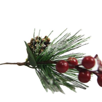 China Plastic Artificial Christmas Garland Pine Wreath Pinecones Berries Plastic Flocked Cedar Twigs Grapevine Wreath with Spruce Pine Needles Red for sale