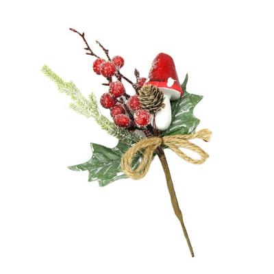 China Artificial Red Plastic Berry And Pine Cone Christmas Picks With Holly Branches Christmas Decorations for sale