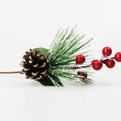 China Plastic Plastic Christmas Ornaments Snowy Holly Red Berry Christmas Pine Cone Flower Decoration Supplies for sale