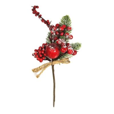 China Artificial Plastic Art Christmas Decorations Glitter With Red Berry Snow Spray Christmas Flower for sale