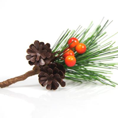 China Plastic Artificial Red Berry And Pine Cone Christmas Picks With Holly Branches Christmas Decorations for sale