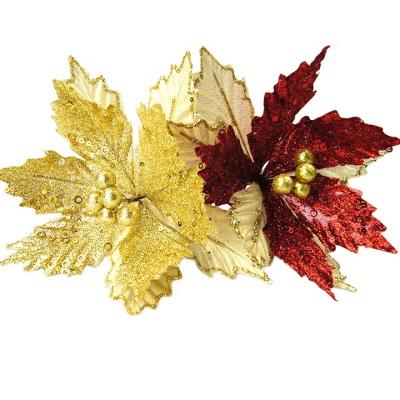 China Plastic Custom Poinsettia Artificial Flowers Stem Christmas Floral Picks Wholesale for sale