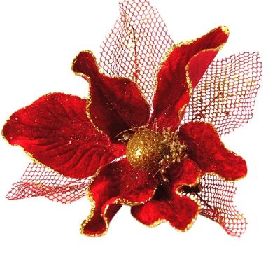 China Christmas Plastic Wholesale Decoration Glittered Poinsettias Flowers for sale