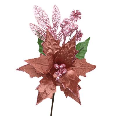 China Simple Plastic Poinsettias Flower Christmas Fabric Glitter Artificial Flower Flower Decoration for sale