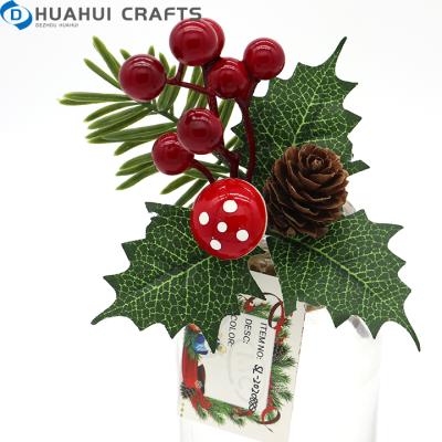 China Plastic Artificial Red Berry And Leaves Christmas Picks For Winter Holiday Home Decoration for sale