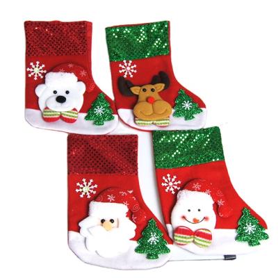 China Small Hanging Christmas Tree Santa Claus Snowflake Socks Christmas Decorations Plastic Christmas Socks for sale