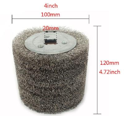 China Durable 100mmx120mm Stainless Steel Wire Drawing Polishing Wheel Brush Deburring Abrasive Tool For Electric Barring Machine for sale