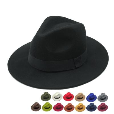 China Vintage Striped Classic Wool Felt Hats Big Felted Hats Cowboy Panama For Women Men for sale