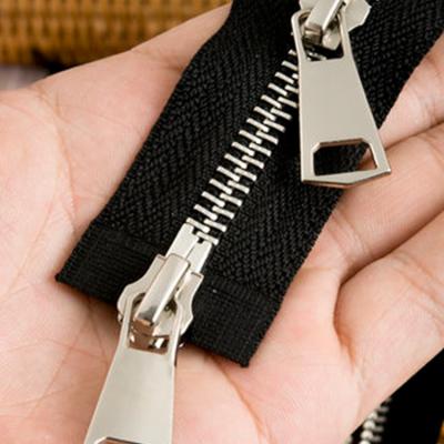 China 5# Metal Viable Zipper Y Open End Long Chain Open End Double Teeth Zipper For Bags Clothes Accessories for sale