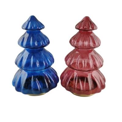 China Handmade blue and red glass tree with metal base for sale