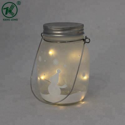 China Square Glass Christamas Jar / Home Decor in Sand Blast Design with Metal Cap and LED Light for sale