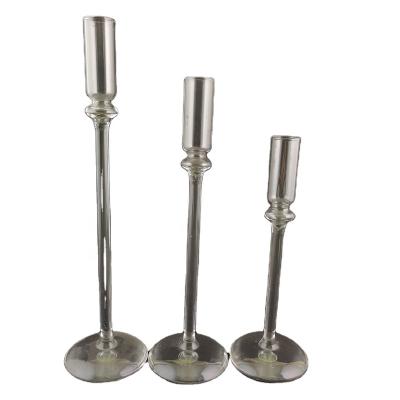 China 2020 Fashion Clear Pillar Stand 2020 Fashion Clear Single Head Glass Candlesticks Tall Glass Candle Holder for sale