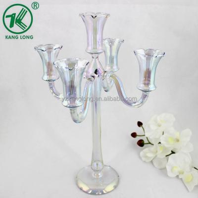 China Pillar Stand 5 A.M. Color Candelabra Electroplating Candle Holder for Wedding Decoration for sale